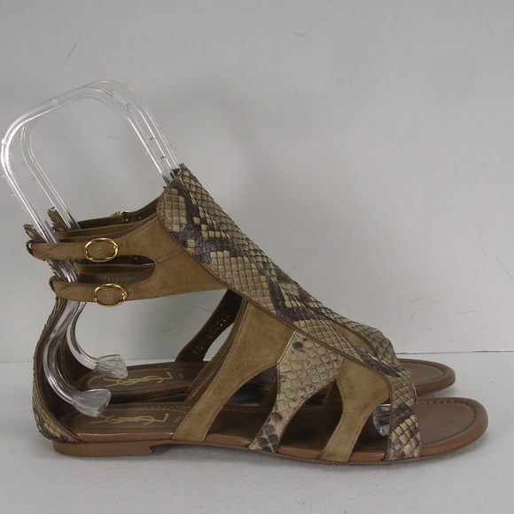 YSL YVES SAINT LAURENT FLOWER 05 PYTHON SANDALS 38 - Picture 3 of 8